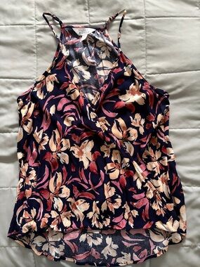 Market & Spruce Navy Floral Halter Camisole with Pink and Cream Blooms